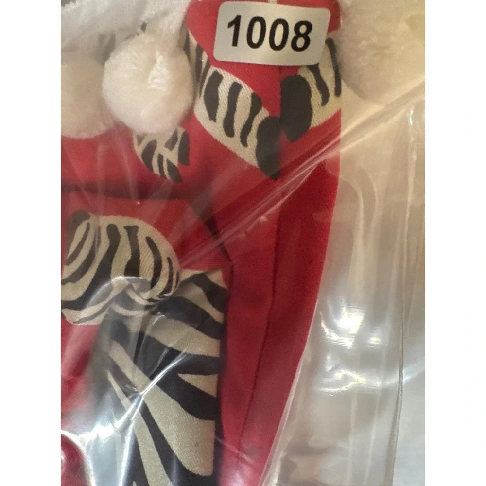 Scalamandre Zebra Christmas Stocking Red Cotton Pom Pom Trim Safari  Decor